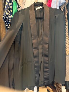 Parker Black Satin-Trim cape/blazer